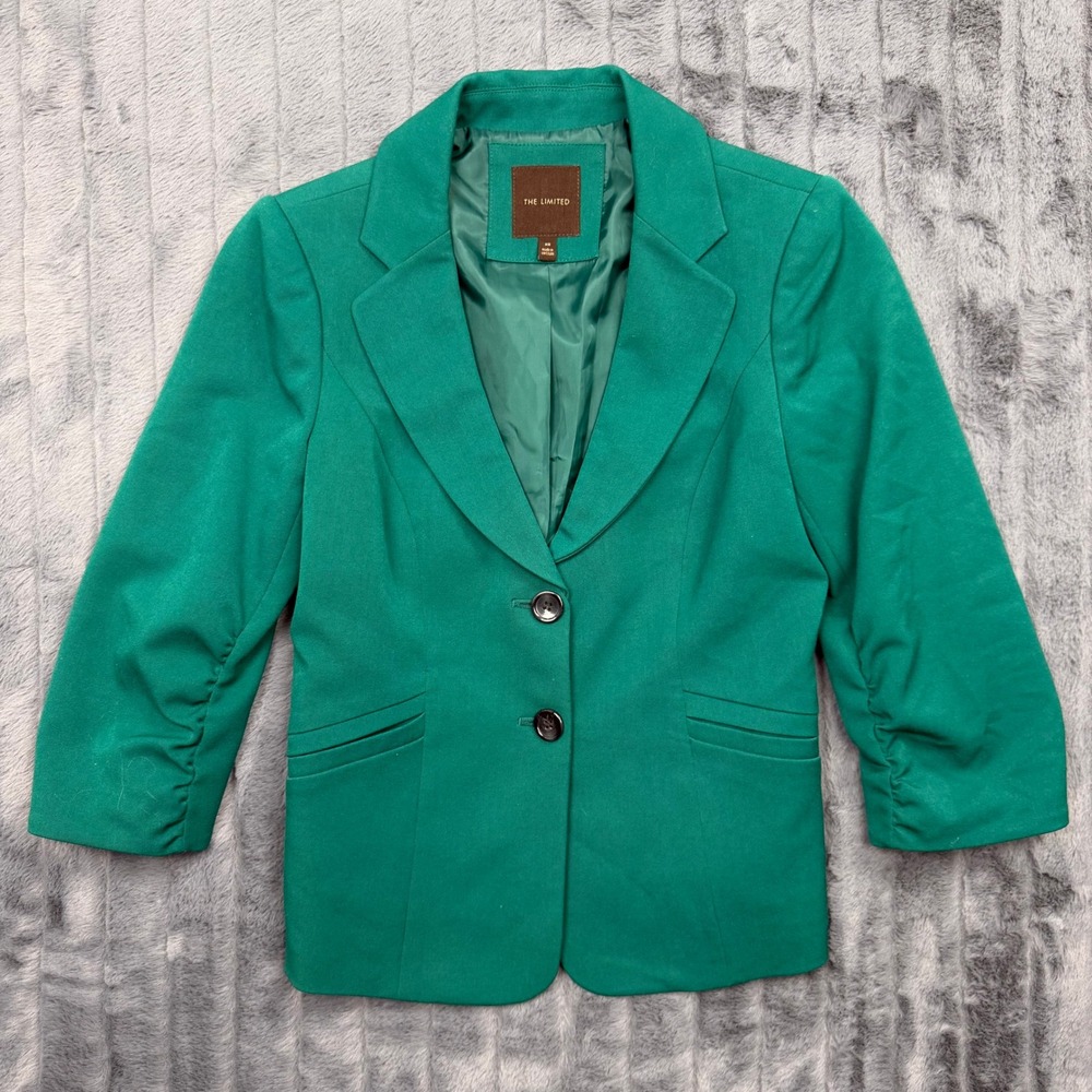 The Limited Emerald Green Ruched 3/4 Sleeve Two Button Blazer XS